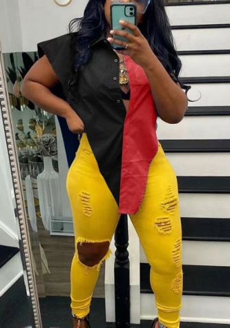 (Real Image)2022 Styles Women Fashion Spring INS Styles Contrast Color Front Button Shirts