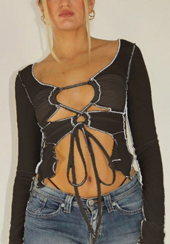 2022 Styles Women Fashion Spring INS Styles Mesh Lace Up Tops