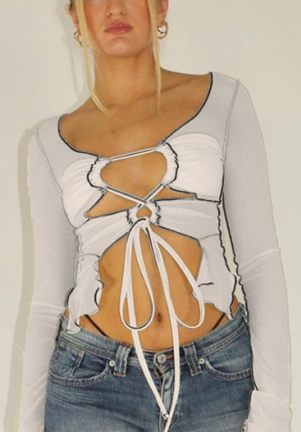2022 Styles Women Fashion Spring INS Styles Mesh Lace Up Tops