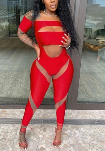 2022 Styles Women Sexy Spring INS Styles Short Sleeve Mesh Jumpsuit