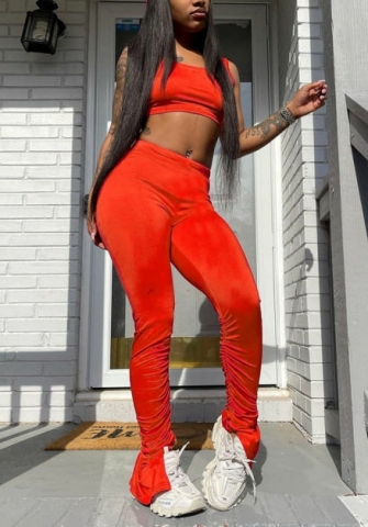 (Real Image)2022 Styles Women Sexy Spring INS Styles Soild Color Two Piece Suit Tank Tops+Stacked Leggings Sweatpants