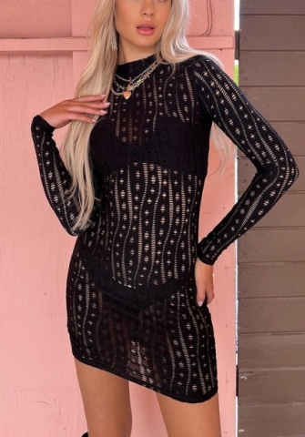 (Real Image)2022 Styles Women Sexy Spring INS Styles Black Lace Round Neck Mini Dress