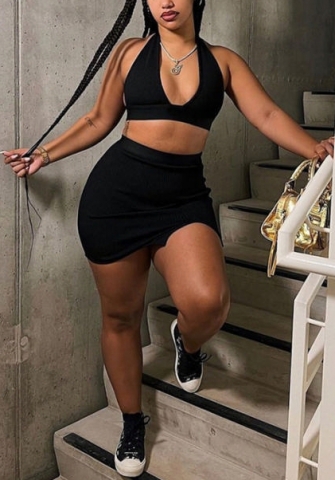 (Real Image)2022 Styles Women Sexy Spring INS Styles Rib Solid Color Two Piece Dress