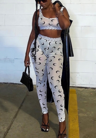 (Real Image)2022 Styles Women Fashion Summer INS Styles Print Mesh Two Pieces Suit