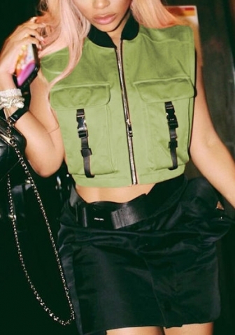 (Only Tops)2022 Styles Women Fashion Summer INS Styles Front Zipper Vests