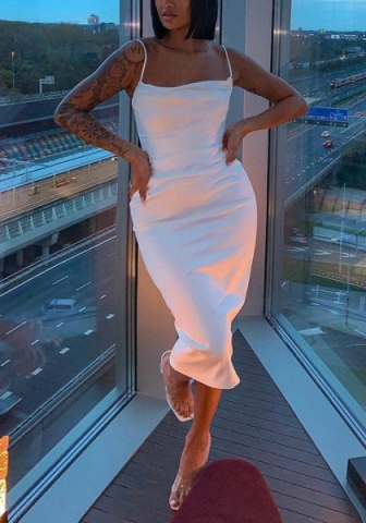 (Real Image)2022 Styles Women Fashion Summer INS Styles Solid Color Midi Dress