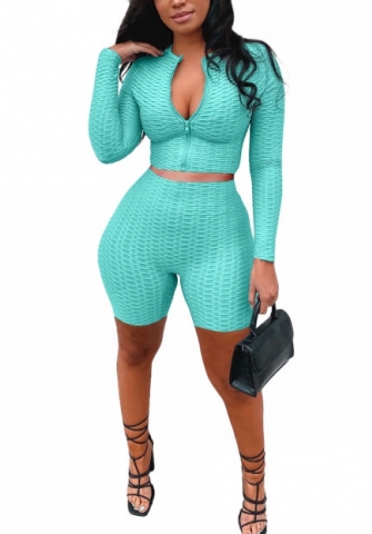 2022 Styles Women Fashion Summer INS Styles Solid Color Front Zipper Short Two Pieces Suit