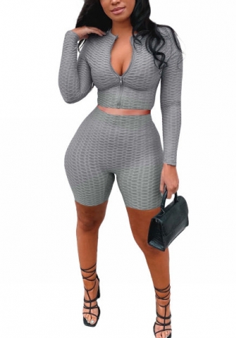 2022 Styles Women Fashion Summer INS Styles Solid Color Front Zipper Short Two Pieces Suit