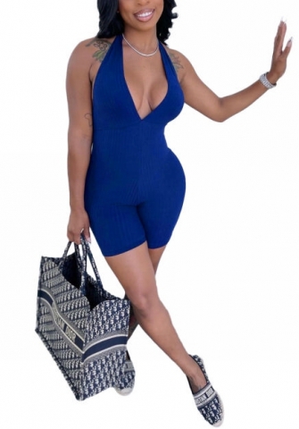2022 Styles Women Fashion Summer INS Styles Rib V Neck Backless Halter Jumpsuit