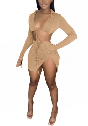 2022 Styles Women Fashion Summer INS Styles Solid Color Tie Two Piece Dress