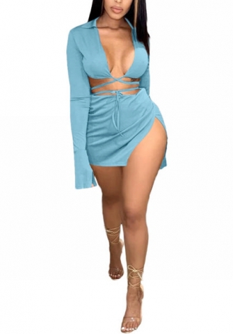 2022 Styles Women Fashion Summer INS Styles Solid Color Tie Two Piece Dress