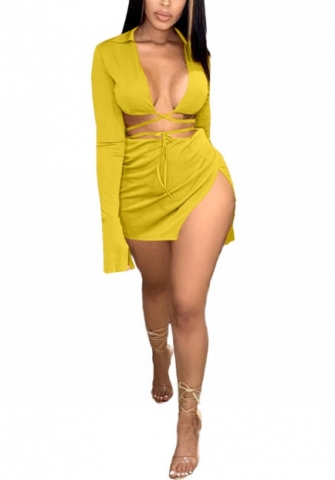 2022 Styles Women Fashion Summer INS Styles Solid Color Tie Two Piece Dress