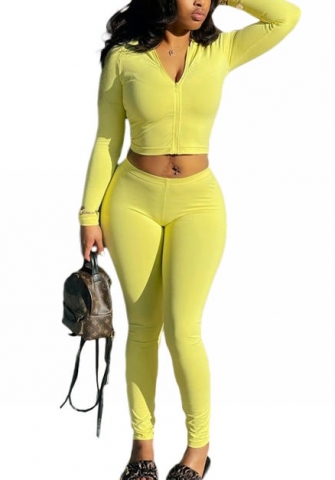 2022 Styles Women Fashion Summer INS Styles Solid Color Front Zipper Two Piece Set