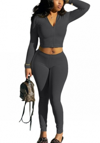 2022 Styles Women Fashion Summer INS Styles Solid Color Front Zipper Two Piece Set