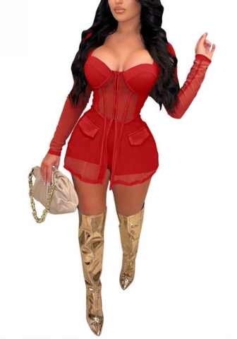 2022 Styles Women Fashion Summer INS Styles Solid Color Mesh Short Two Pieces Suit