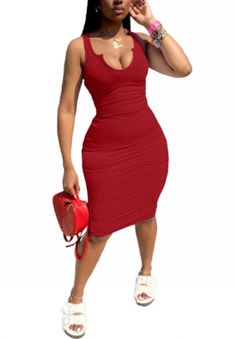 2022 Styles Women Fashion Summer INS Styles Solid Color Rib Midi Dress