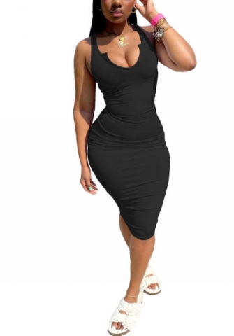 2022 Styles Women Fashion Summer INS Styles Solid Color Rib Midi Dress