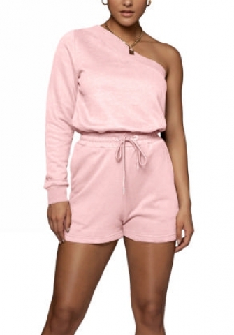 2022 Styles Women Fashion Summer INS Styles Solid Color Single Shoulder Long Sleeve Short Two Pieces Suit