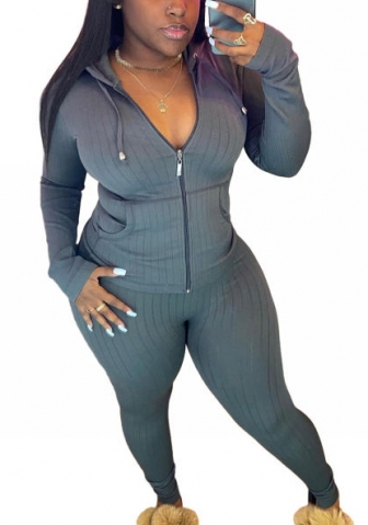 2022 Styles Women Fashion Summer INS Styles Solid Color Front Zipper Rib Two Pieces Set