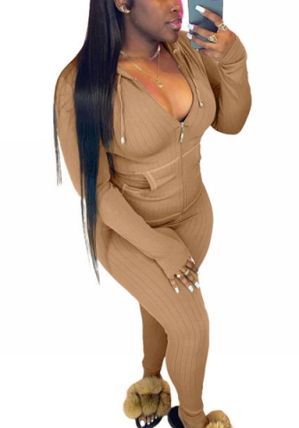 2022 Styles Women Fashion Summer INS Styles Solid Color Front Zipper Rib Two Pieces Set