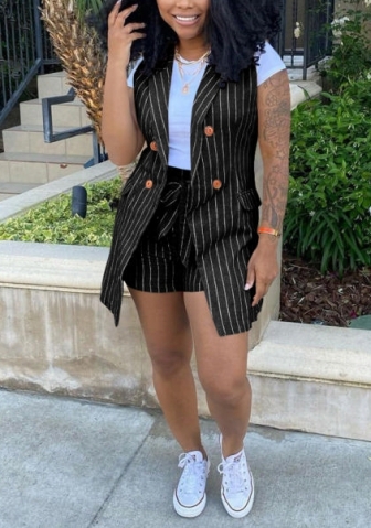 2022 Styles Women Fashion Summer INS Styles Striped OL Short Two Pieces Suit