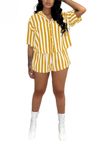 2022 Styles Women Fashion Summer INS Styles Striped Short Two Pieces Suit  Short Sleeve Shirts Tops + Short Pants