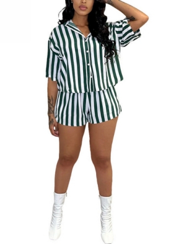 2022 Styles Women Fashion Summer INS Styles Striped Short Two Pieces Suit  Short Sleeve Shirts Tops + Short Pants