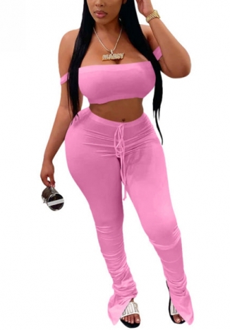 2022 Styles Women Fashion Summer INS Styles Solid Color Off Shoulder Two Piece Set