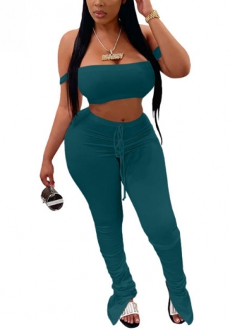 2022 Styles Women Fashion Summer INS Styles Solid Color Off Shoulder Two Piece Set