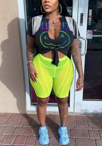 (Only Tops)2022 Styles Women Fashion Summer INS Styles Print V Neck Tee