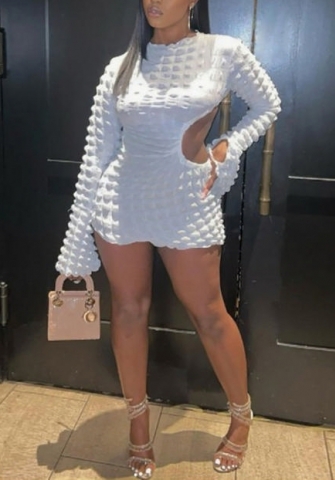 (Real Image)2022 Styles Women Fashion Summer INS Styles Cut O士 Long Sleeve Mini Dress