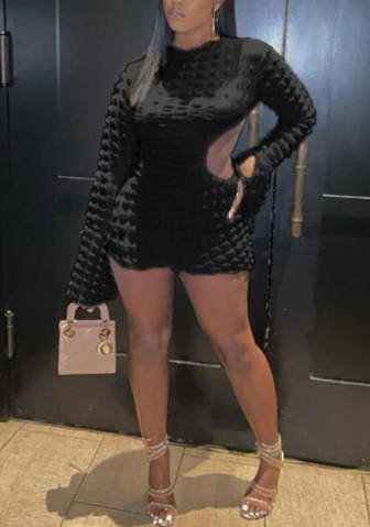 2022 Styles Women Fashion Summer INS Styles Cut O士 Long Sleeve Mini Dress
