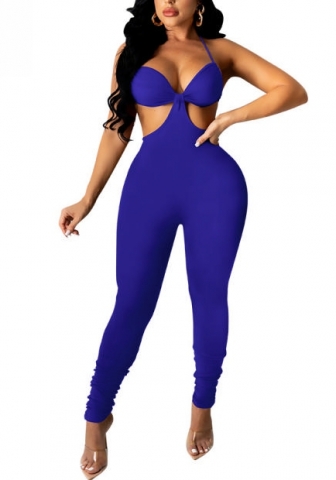 (Real Image)2022 Styles Women Sexy INS Styles Solid Color Halter Backless Jumpsuit