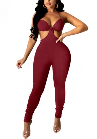 (Real Image)2022 Styles Women Sexy INS Styles Solid Color Halter Backless Jumpsuit