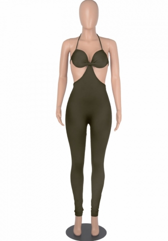 (Real Image)2022 Styles Women Sexy INS Styles Solid Color Halter Backless Jumpsuit