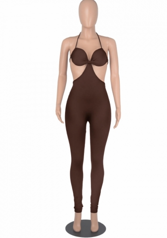 (Real Image)2022 Styles Women Sexy INS Styles Solid Color Halter Backless Jumpsuit