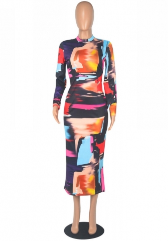 (Real Image)2022 Styles Women Sexy INS Styles Print Long Sleeve Maxi Dress