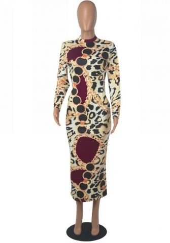 (Real Image)2022 Styles Women Sexy INS Styles Print Long Sleeve Maxi Dress