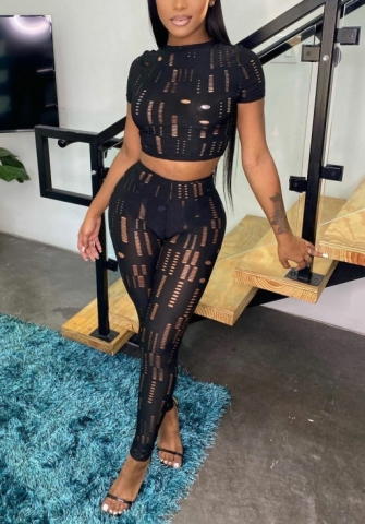 (Real Image)2022 Styles Women Sexy INS Styles Solid Color Hollow Two Piece Suit