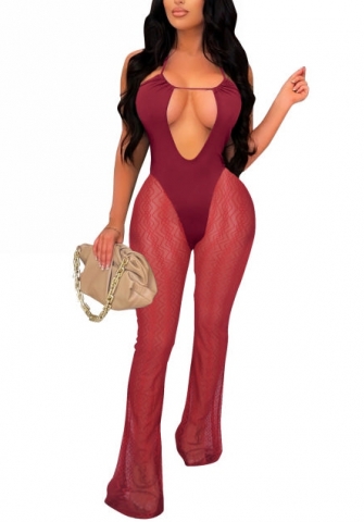 (Real Image)2022 Styles Women Sexy INS Styles Mesh Deep V Neck Jumpsuit