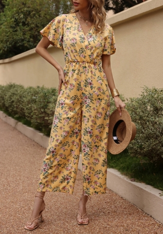 (Real Image)2022 Styles Women Sexy INS Styles Floral Bohemian Short Sleeve Jumpsuit