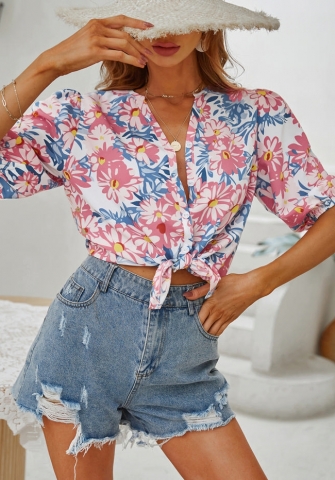 (Real Image)2022 Styles Women Sexy INS Styles Floral Bohemian Shirts Tops