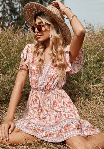 (Real Image)2022 Styles Women Sexy INS Styles Floral Bohemian Mini Dress