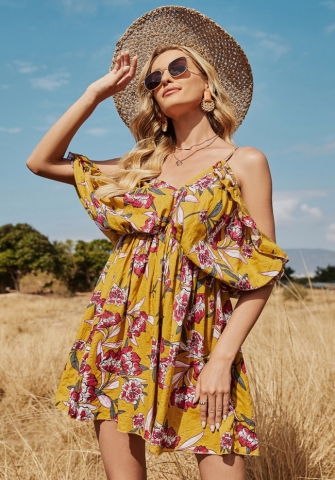 (Real Image)2022 Styles Women Sexy INS Styles Floral Bohemian Mini Dress