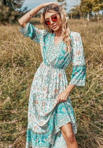 (Real Image)2022 Styles Women Sexy INS Styles Floral Bohemian Maxi Dress