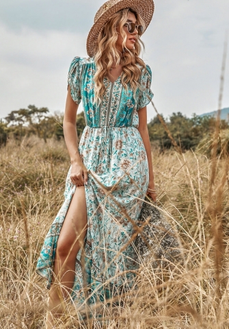 (Real Image)2022 Styles Women Sexy INS Styles Floral Bohemian Maxi Dress