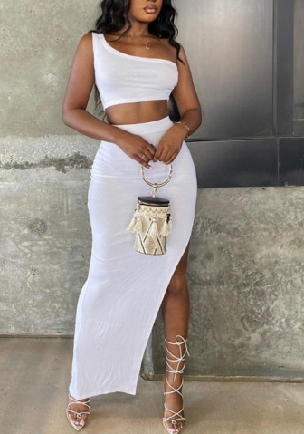 2022 Styles Women Fashion INS Styles Single Shoulder Solid Color  Maxi Dress