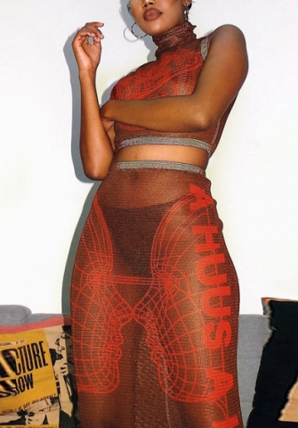 (Real Image)2022 Styles Women Fashion INS Styles Print Maxi Dress Two Piece Suit