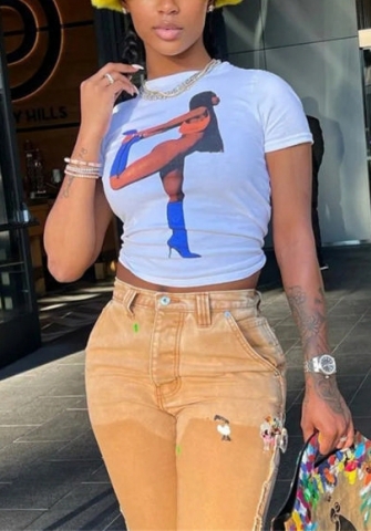 (Only Tops)(Real Image)2022 Styles Women Fashion INS Styles Print Tee Tops