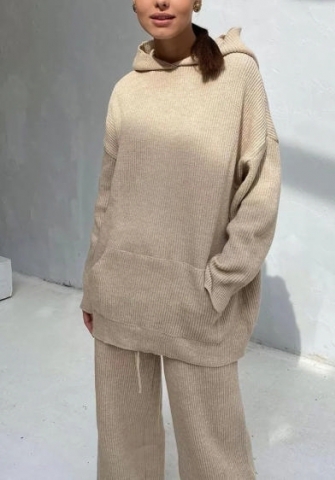 2022 Styles Women Fashion INS Styles Soli Color Sweater Two Piece Suit